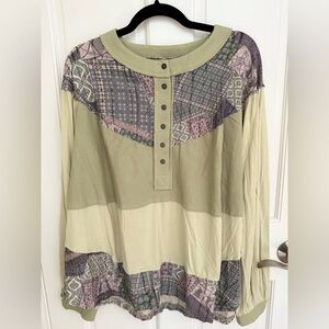POL Women's Green and Purple Patchwork Blouse